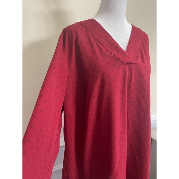 EVRI 1X Red Micro Polka Dot V Neck Long Sleeve Light Sheer Blouse - Picture 3 of 5